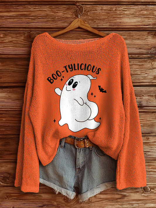 Women's Halloween Boo Round Neck Knit Sweater