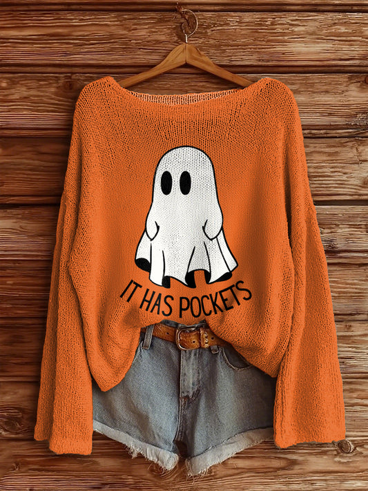 Women's Halloween Boo Round Neck Knit Sweater
