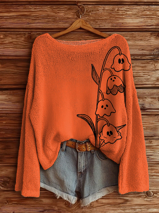 Women's Halloween Boo Round Neck Knit Sweater