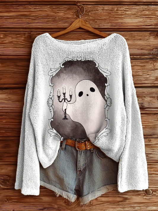Women's Halloween Boo Round Neck Knit Sweater