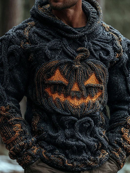 Halloween Evil Pumpkin Emoji Men's Hooded Sweater