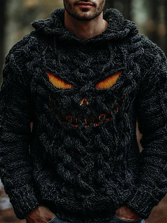Halloween Evil Pumpkin Emoji Men's Hooded Sweater