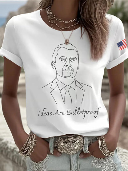 Women's Ideas Are Bulletproof Print Casual T-shirt