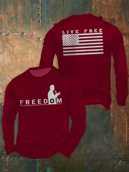 Men's Freedom Live Free Print long sleeve round neck T-shirt