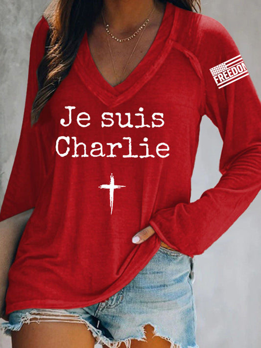 Women's Je Suis Charlie A True Patriot R.I.P Charlie Kirk Long-Sleeve T-Shirt