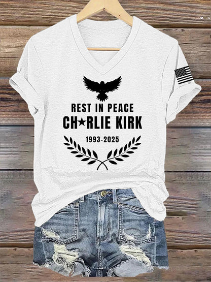 Women's Charlie Kirk Printed V-neck T-shirt