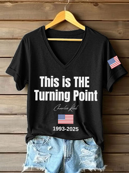 Women's This Is The Turning Point Print V-Neck T-Shirt