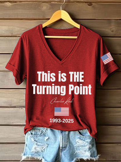 Women's This Is The Turning Point Print V-Neck T-Shirt