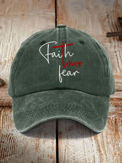 Unisex Fear Over Fear Print Hat Dark Green / JM
