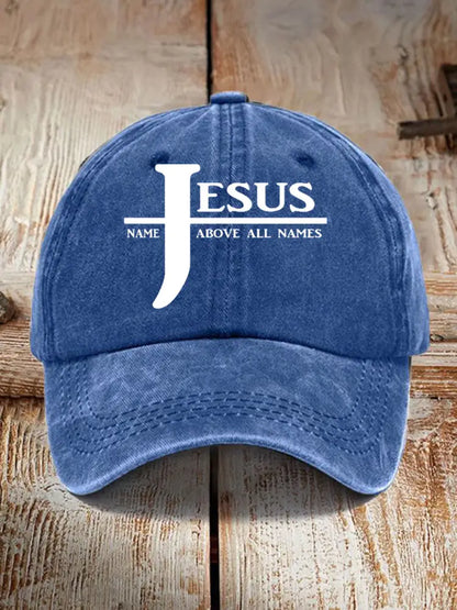 Unisex Jesus Name Above All Names Printed Hat Blue / JM