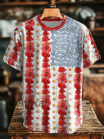 Unisex Memorial Day Poppy Flag Veteran Printed T-shirt As picture / S