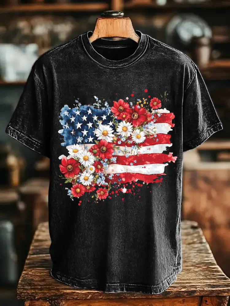 Unisex Memorial Day Poppy Flag Veteran Printed T-shirt Black / S