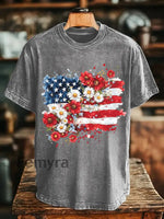 Unisex Memorial Day Poppy Flag Veteran Printed T-shirt Gray / S