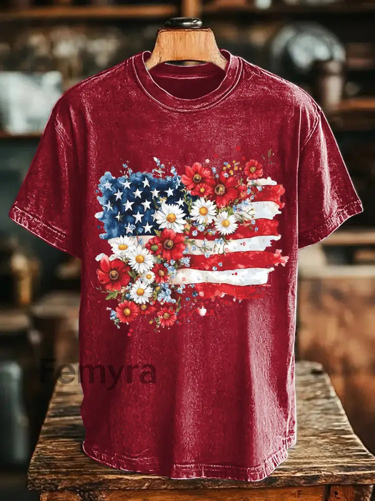 Unisex Memorial Day Poppy Flag Veteran Printed T-shirt Red / S