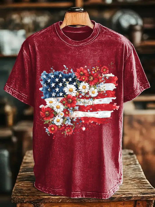 Unisex Memorial Day Poppy Flag Veteran Printed T-shirt Red / S