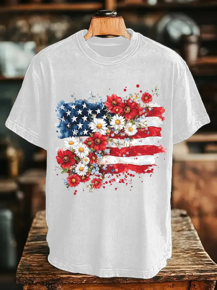 Unisex Memorial Day Poppy Flag Veteran Printed T-shirt White / S