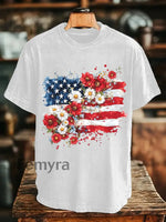 Unisex Memorial Day Poppy Flag Veteran Printed T-shirt White / S
