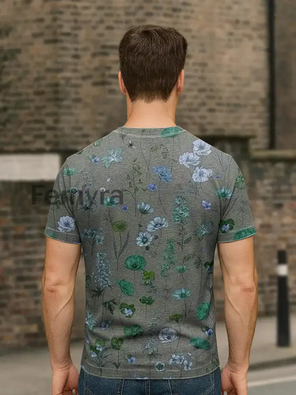 Unisex Retro Abstract Floral Print Casual Loose Short Sleeve T-Shirt