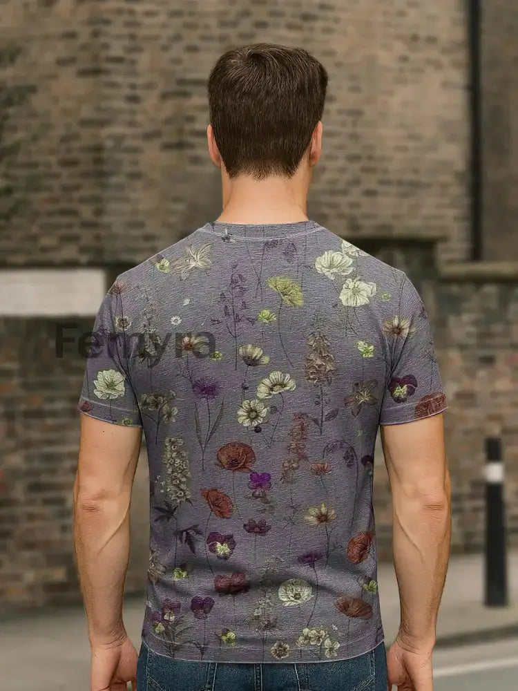 Unisex Retro Abstract Floral Print Casual Loose Short Sleeve T-Shirt