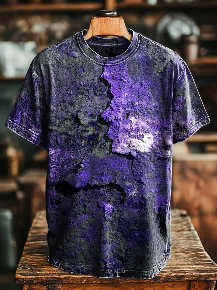 Unisex Retro Aged Rust Printed Casual Loose Short Sleeve T-Shirt Purple / S