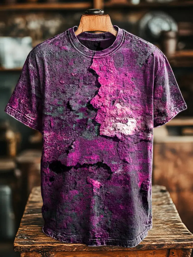 Unisex Retro Aged Rust Printed Casual Loose Short Sleeve T-Shirt Rose Pink / 4XL