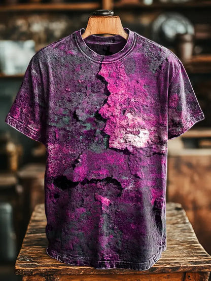 Unisex Retro Aged Rust Printed Casual Loose Short Sleeve T-Shirt Rose Pink / 4XL