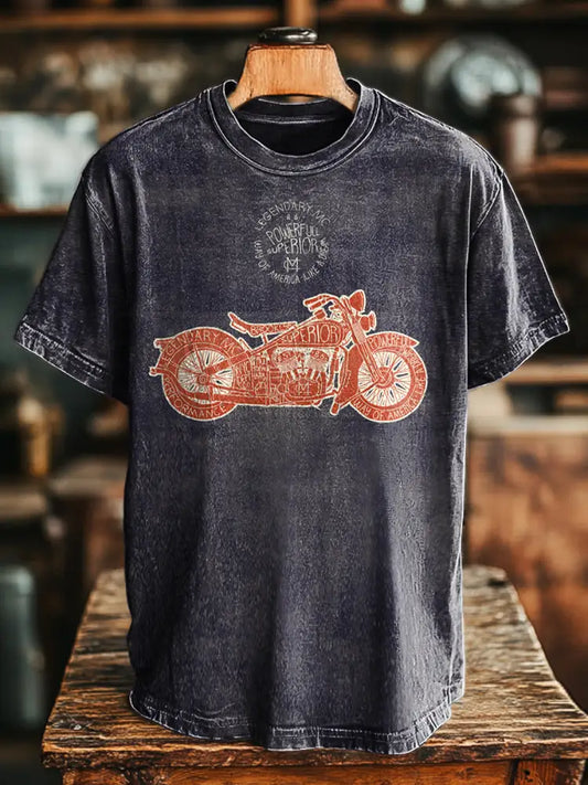Unisex Retro Biker Print Casual Loose Short Sleeve T-Shirt Colorful / S
