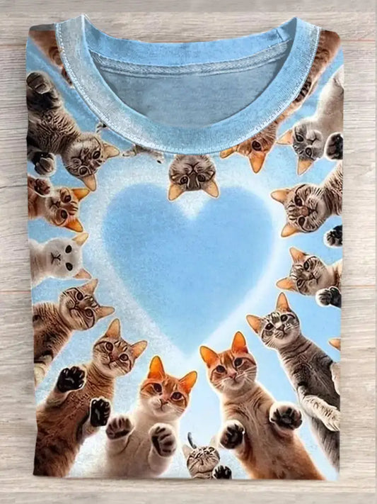 Unisex Retro Fun Cat Art Print Fashion Short Sleeve T-Shirt Tops A / S