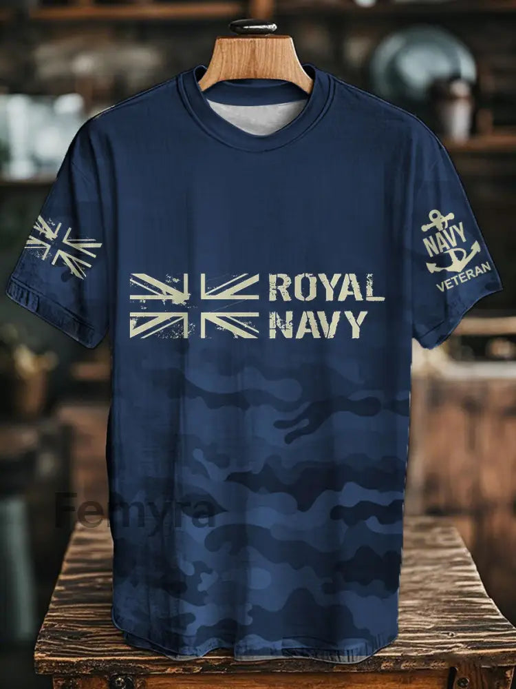 Unisex Royal Navy Veteran Printed T-shirt Navy Blue / S