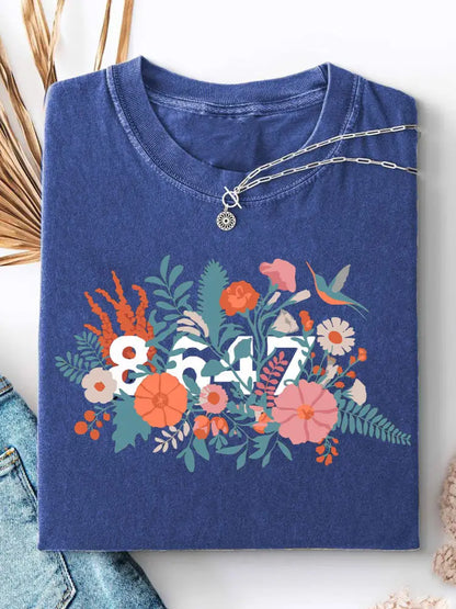 Women’s 8647 Floral Print Casual T-shirt Blue / S