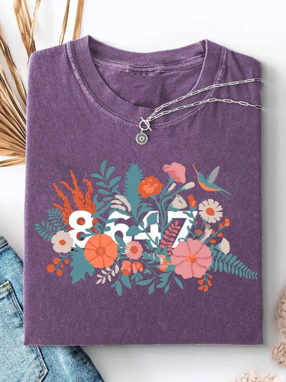 Women’s 8647 Floral Print Casual T-shirt Purple / S