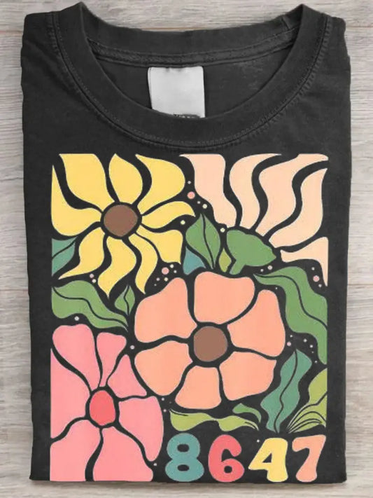 Women’s 8647 floral print T-shirt Black / S