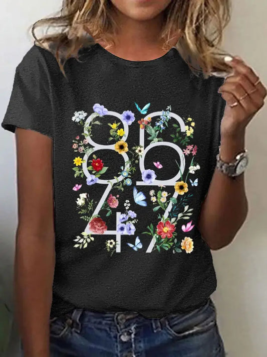 Women’s 8647 floral print T-shirt Black / S