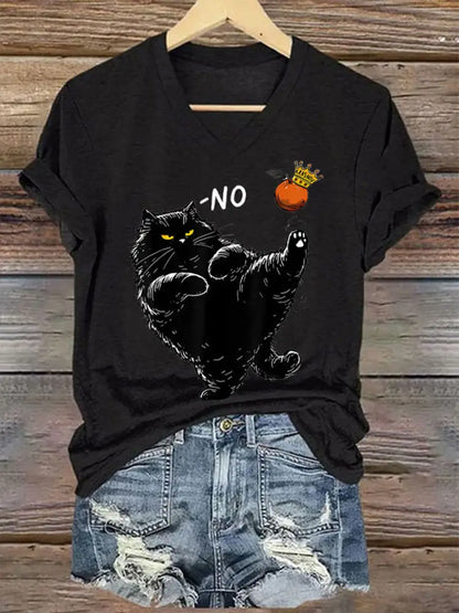 Women’s 8647FDT Hands Off Resist Funny Cat Printed T-shirt Black / S