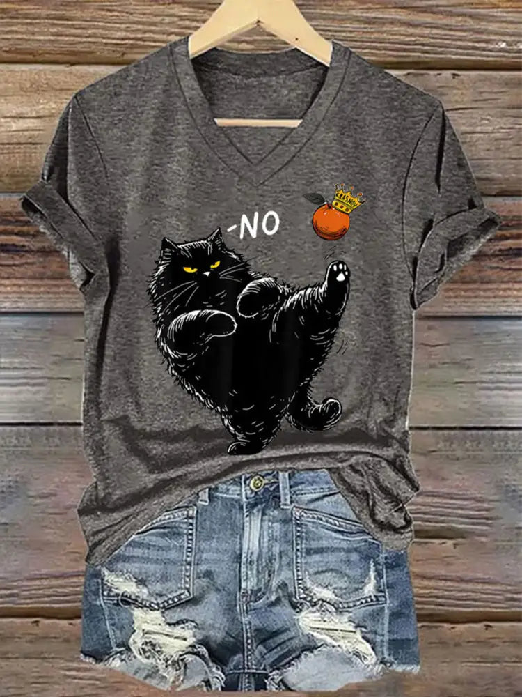 Women’s 8647FDT Hands Off Resist Funny Cat Printed T-shirt Dark Gray / S