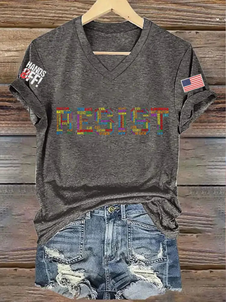 Women’s 8647FDT Hands Off Resist Printed T-shirt Dark Gray / S