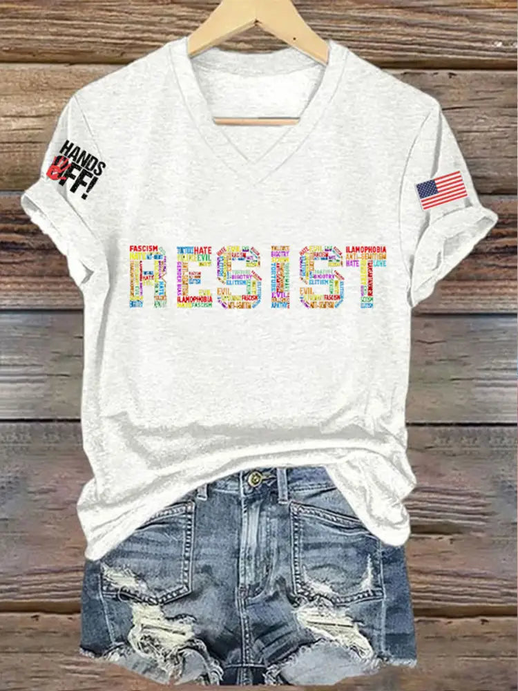 Women’s 8647FDT Hands Off Resist Printed T-shirt White / S