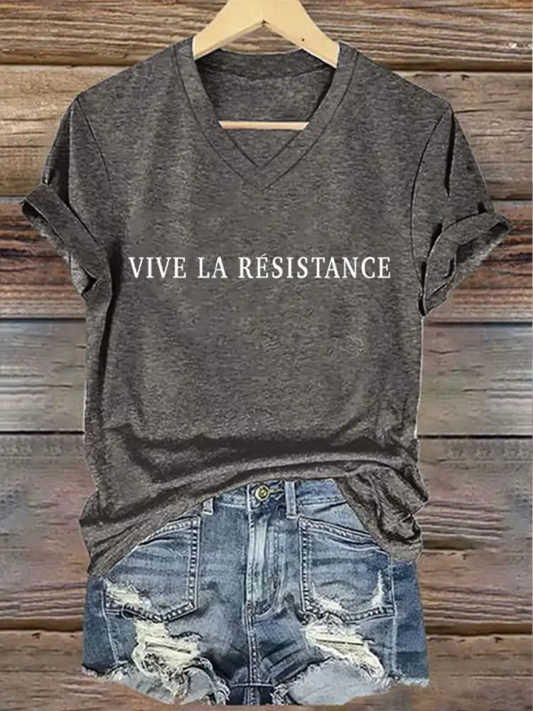 Women’s 8647FDT Hands Off Resist Vive Le Resistance Printed T-shirt Dark Gray / S