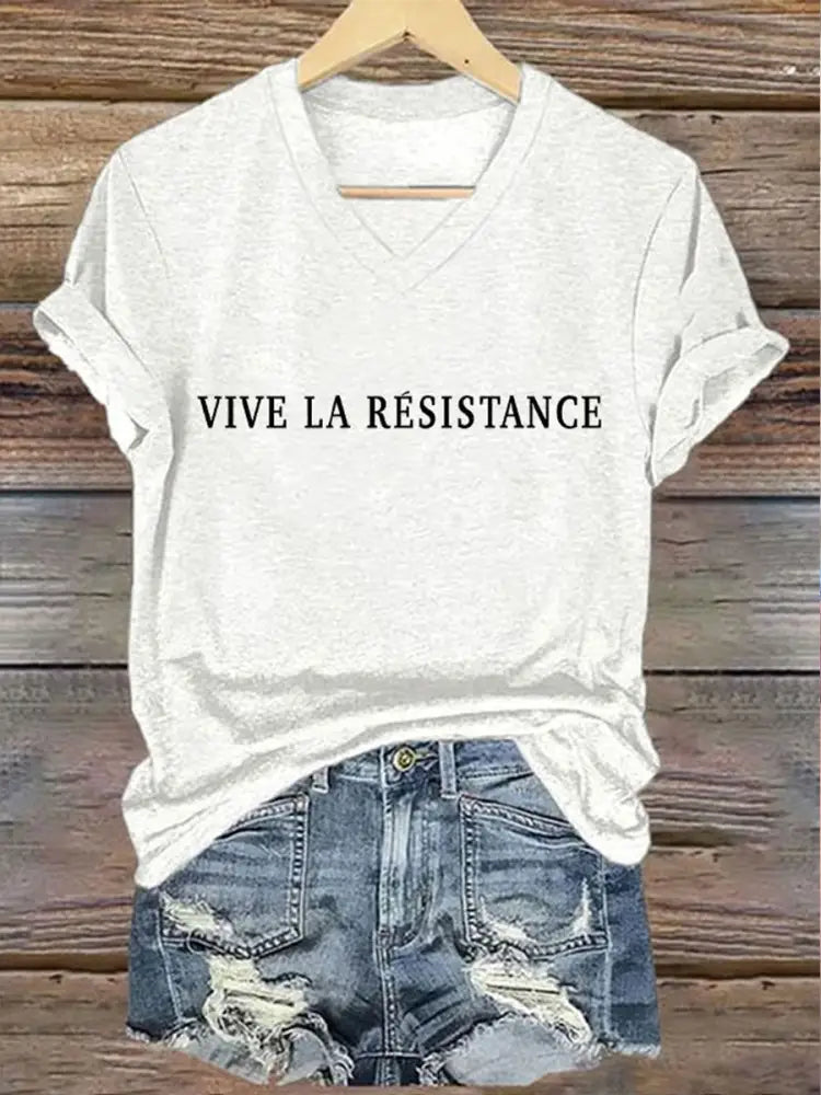 Women’s 8647FDT Hands Off Resist Vive Le Resistance Printed T-shirt White / S