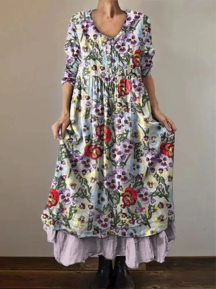 Women’s Alzheimer’s Awareness Purple Floral Pansy Printed Double-layered Long Skirt Purple / S