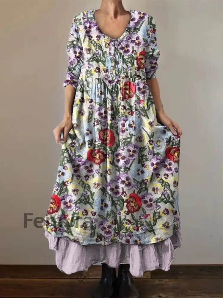 Women’s Alzheimer’s Awareness Purple Floral Pansy Printed Double-layered Long Skirt Purple / S