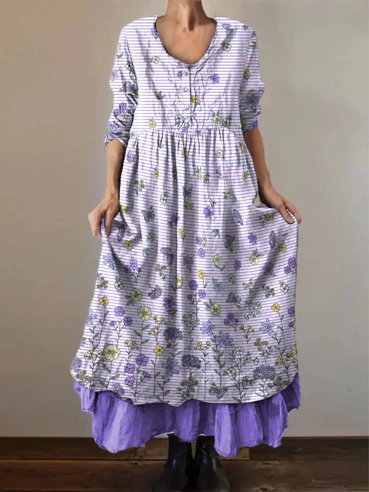 Women’s Alzheimer’s Awareness Purple Floral Pansy Printed Double-layered Long Skirt Purple / S