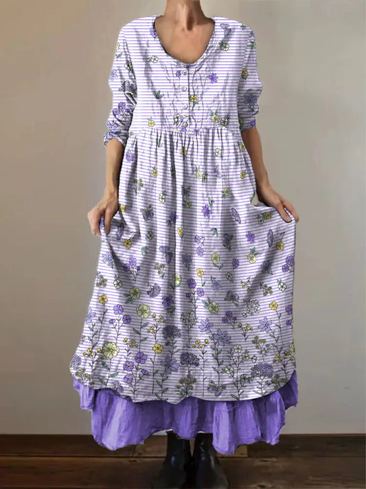 Women’s Alzheimer’s Awareness Purple Floral Pansy Printed Double-layered Long Skirt Purple / S