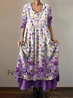 Women’s Alzheimer’s Awareness Purple Floral Pansy Printed Double-layered Long Skirt Purple / S