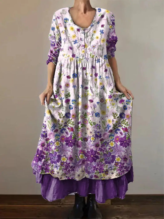 Women’s Alzheimer’s Awareness Purple Floral Pansy Printed Double-layered Long Skirt Purple / S