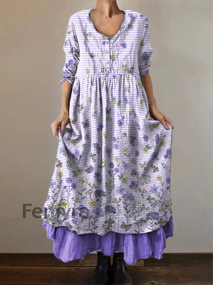 Women’s Alzheimer’s Awareness Purple Floral Pansy Printed Double-layered Long Skirt Purple / S