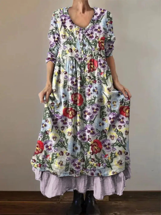 Women’s Alzheimer’s Awareness Purple Floral Pansy Printed Double-layered Long Skirt Purple / S