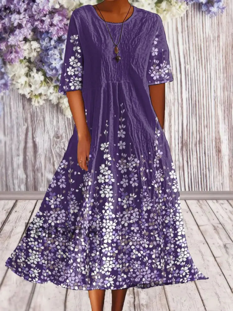 Women’s Alzheimer’s Awareness Purple Floral Pansy Printed Dress Purple / S