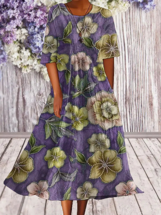 Women’s Alzheimer’s Awareness Purple Floral Pansy Printed Dress Purple / S