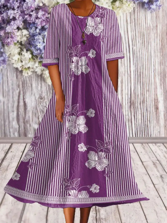 Women’s Alzheimer’s Awareness Purple Floral Pansy Printed Dress Purple / S